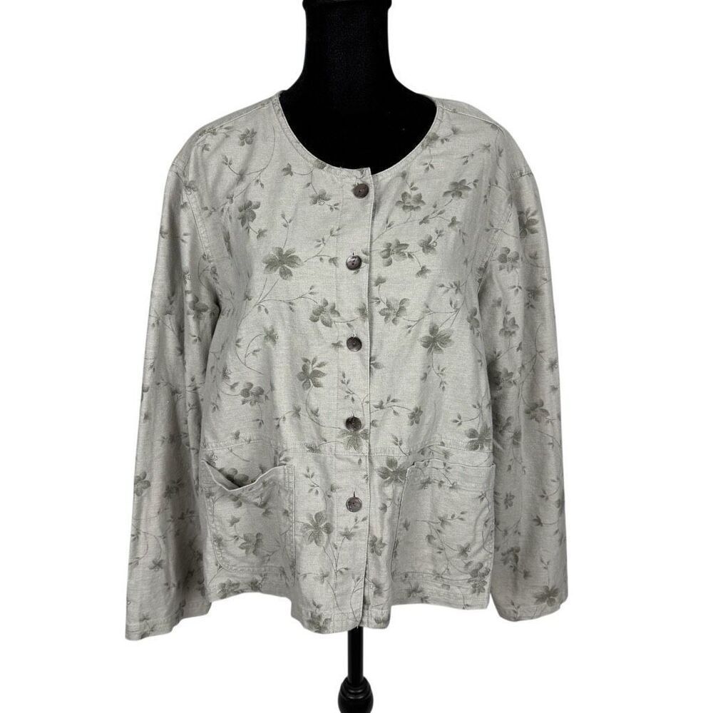 Vintage Sage Erika Collection 100% Linen Collarless Shirt Jacket - Women’s M